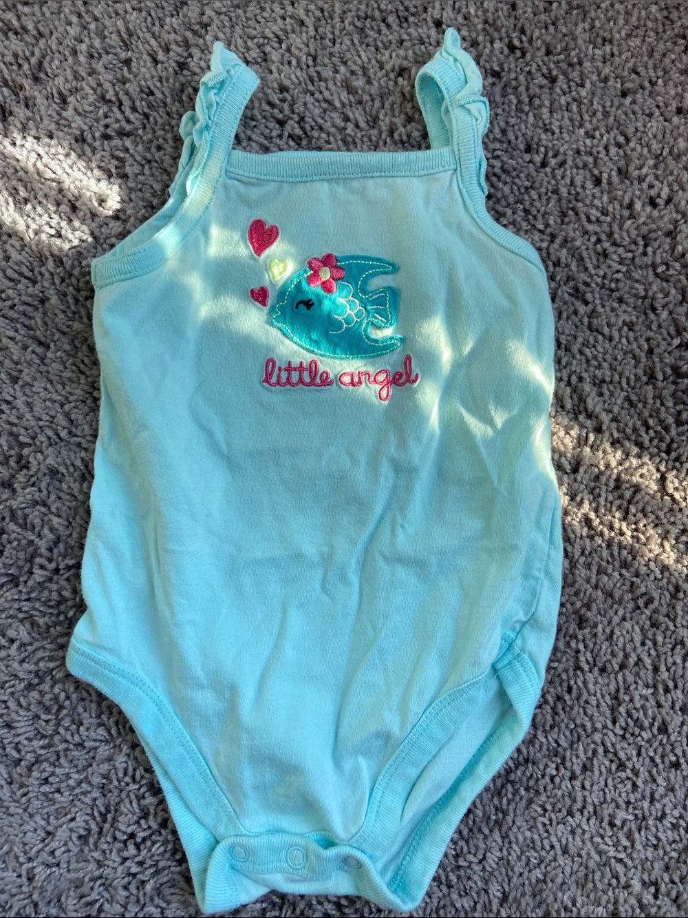 Jumping beans 9 mo girls ruffle sleeve cotton onesie | Angel Fish Onesie